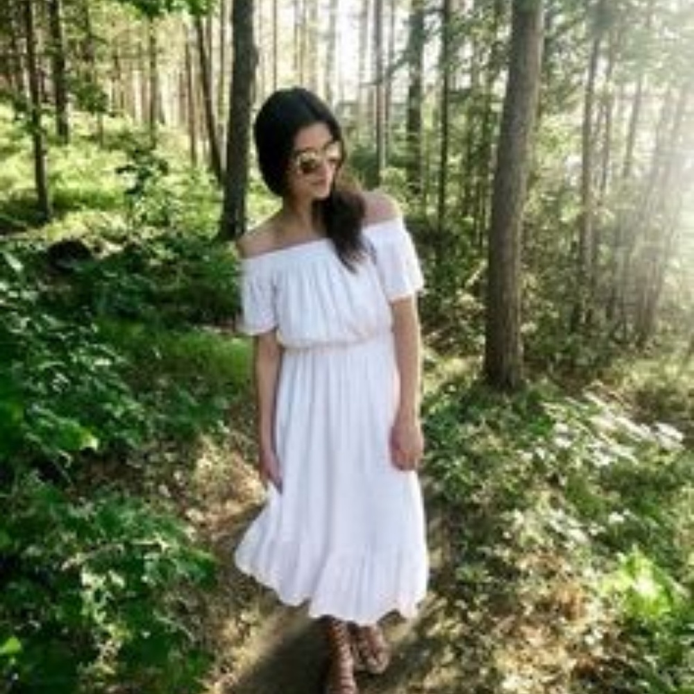 White off the shoulder midi dress